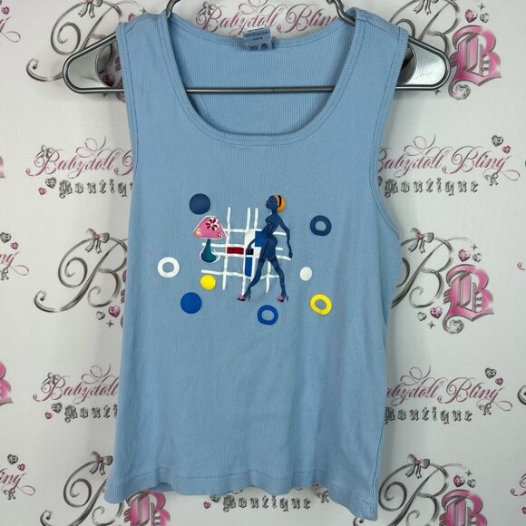 Request tank top high heels lingerie doll Chic Light Blue Graphic Tank Top y2k - Picture 1 of 8